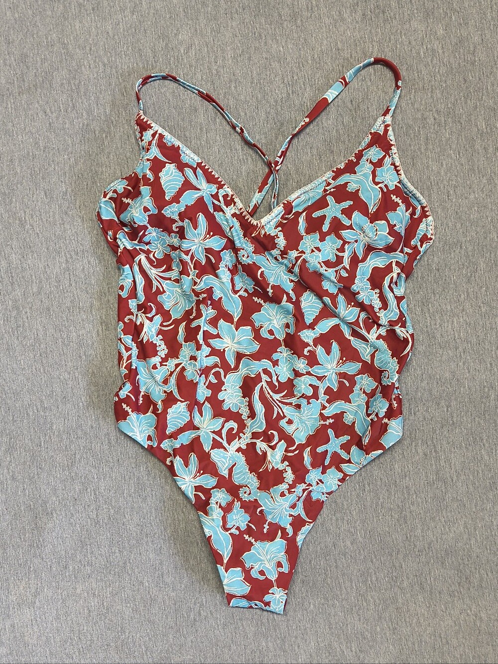 Shade & Shore Plunge Floral High‑Leg One‑Piece Swimsuit – Multi L NWT